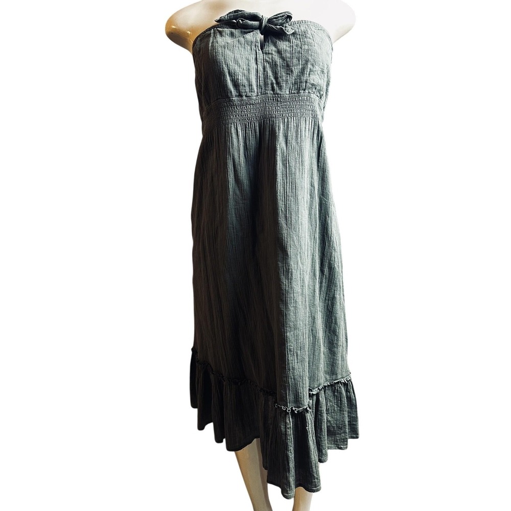 Old Navy Dress Womens M Green Sundress Midi Smocked Ruffle Lined Cotton